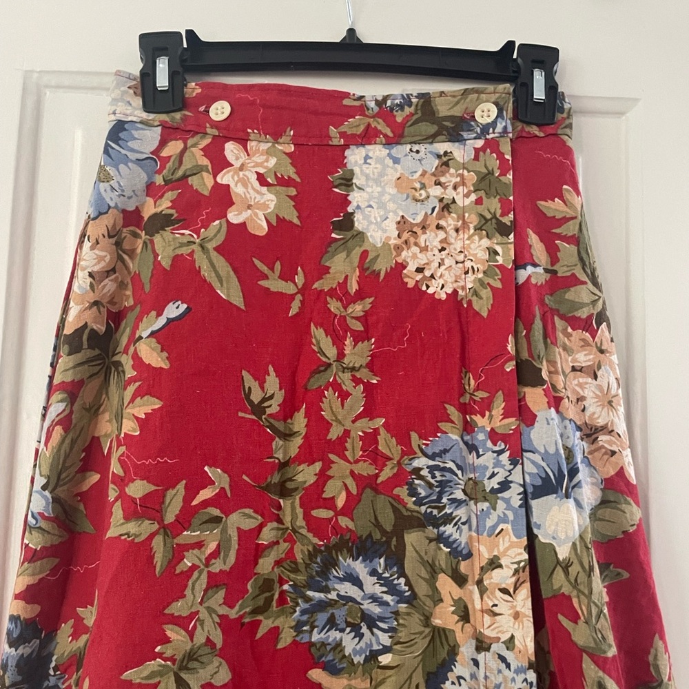 90s vintage red floral wrap skirt